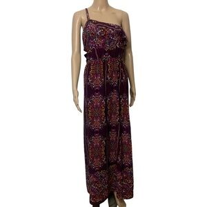 New Monteau Sleeveless One Shoulder Floral Spring Summer Boho Maxi Dress Large
